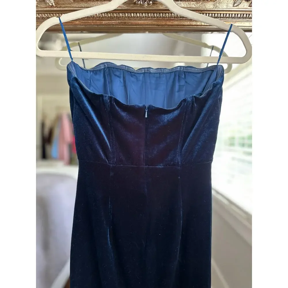 Bardot EVERLASTING VELOUR NAVY MIDI DRESS Small - Picture 7 of 8